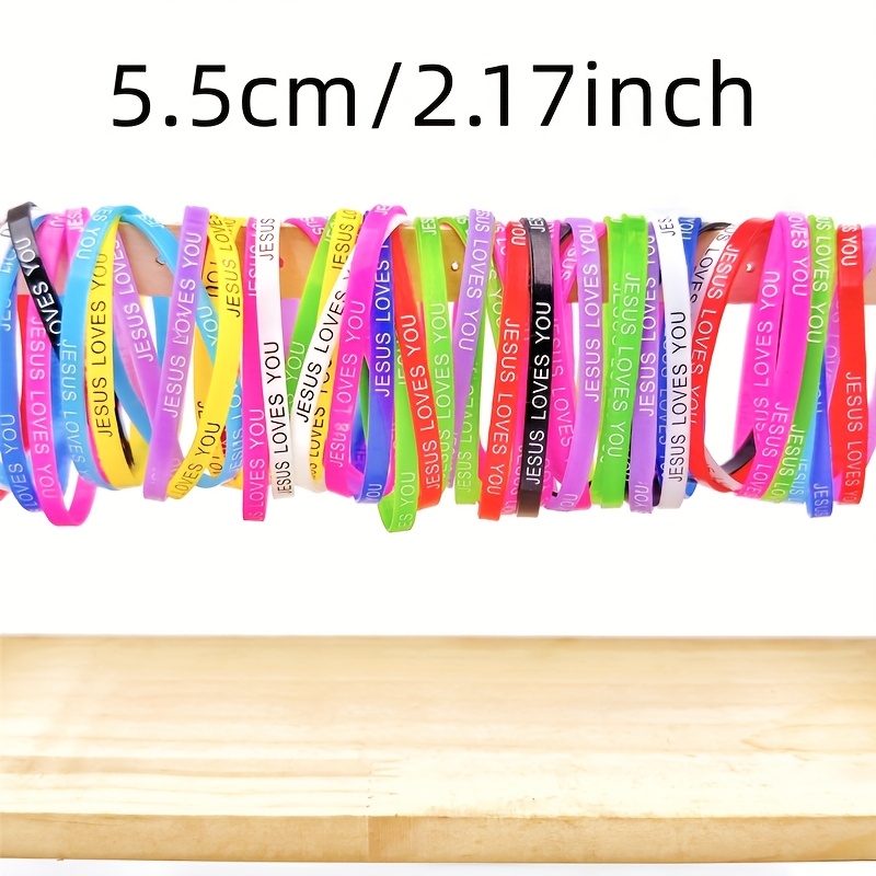 50pcs Girls' Love You Silicone Bracelets, Mixed Colors